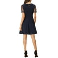thumbnail image 3 of INSPIRE CHIC Women's Retro Peter Pan Collar A-Line Mesh Sleeve Short Dress M Dark Blue, 3 of 6