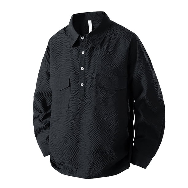 pstuiky camisas de manga larga para hombre, Camisa informal de manga larga con solapa y botones de color sólido para hombre. salir tops l