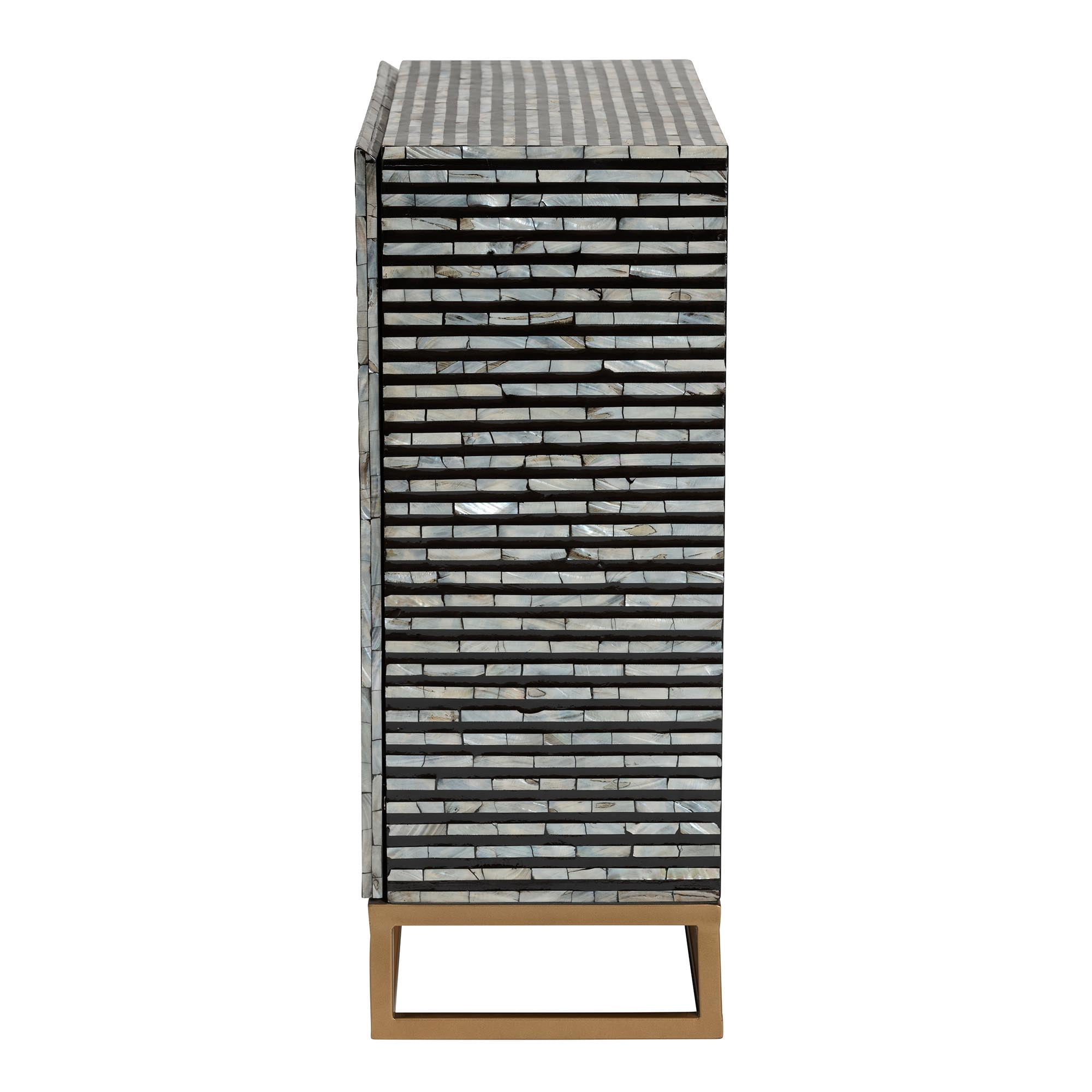 Baxton Studio Belenus Mother of Pearl BOHO Storage Cabinet, 2-Door, Black