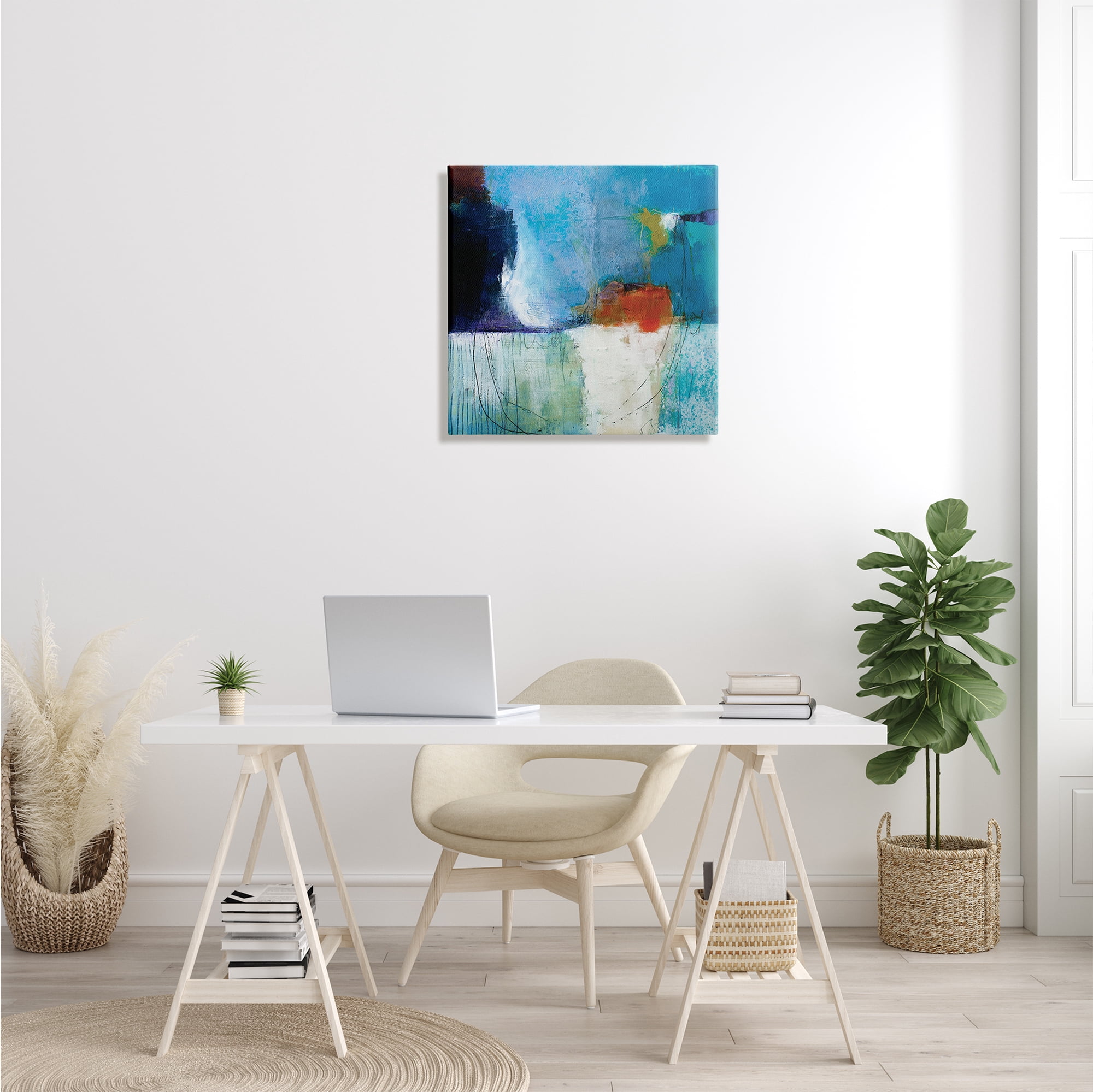 Stupell Industries Modern Paint Abstraction Blue Red White Blocks, 24 x 24, Designed by Pamela K. Beer