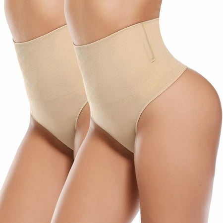 Vaslanda 2-pack Thong Shapewear Tummy Control Panties Body Shaper for Women Butt Lifter Waist Trainer Seamless Slimmer Panty