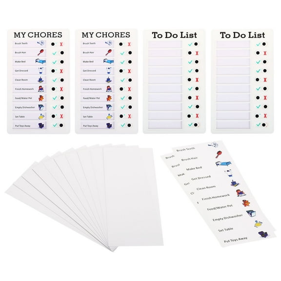 Uxcell Checklist Board Set, 4 Pcs Plastic Memo Chore Chart Task Schedule with Card My Chore, White