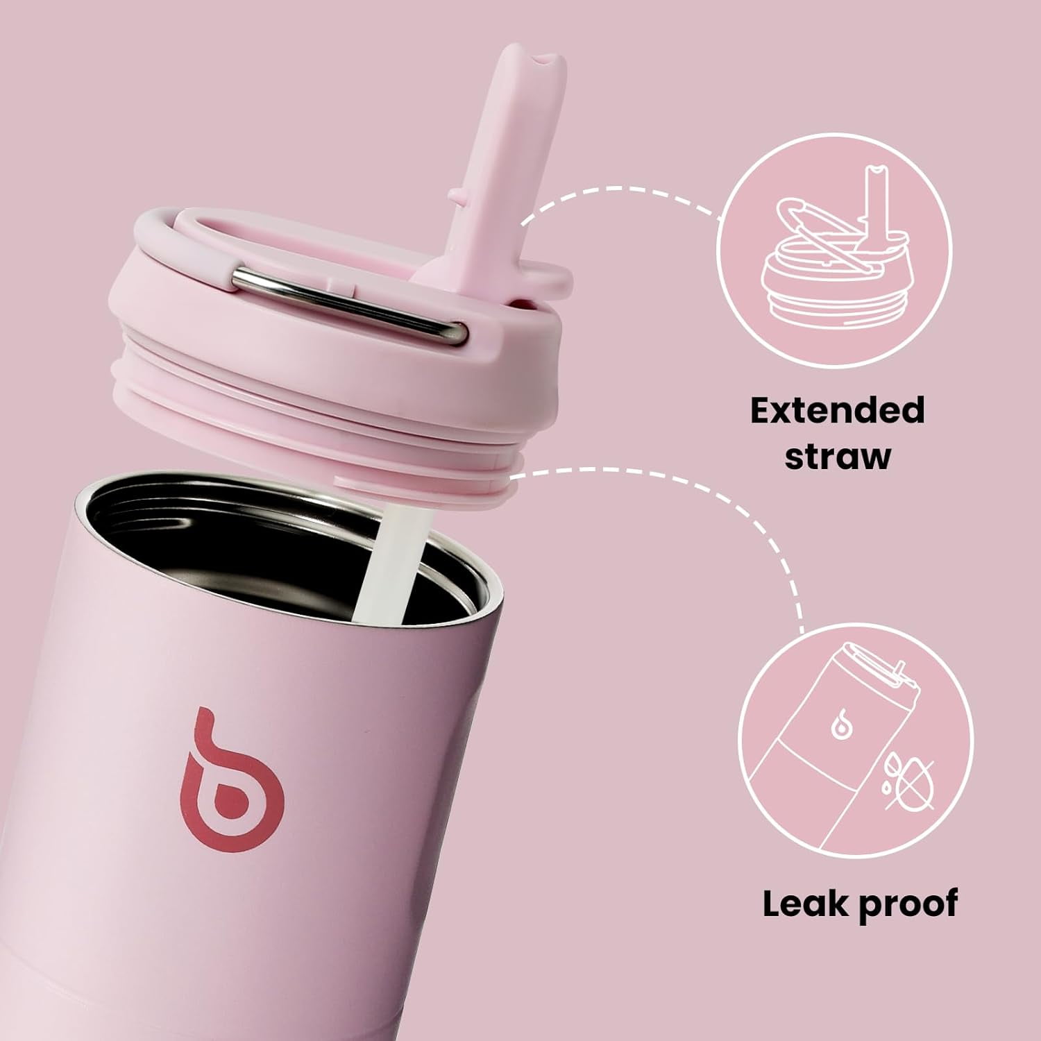 BOTTLE BOTTLE Insulated Water Bottle 24oz with Straw Lid and Handle for Sports Travel Gym Stainless Steel Water Bottles Metal Leak Proof Light Pink