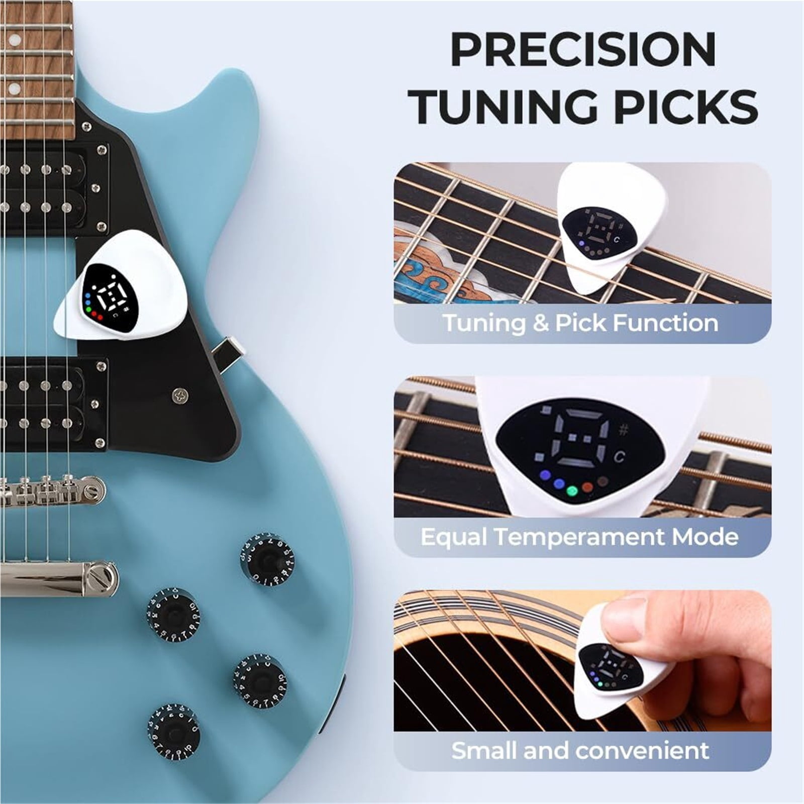 2 In 1 Guitar Tuner and Guitar Pick, 2025 New Digital Guitar Pick with LED Screen Display, Efficient Tuning Guitar Pick Tuner, Guitar Pick Plectrum with 12 Equal Temperaments Musical Note