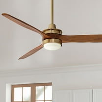 Casa Vieja 52" Windspun Indoor Ceiling Fan 3 Blade LED Light Remote Control Soft Brass Finish Motor Walnut Finish Wood Blades