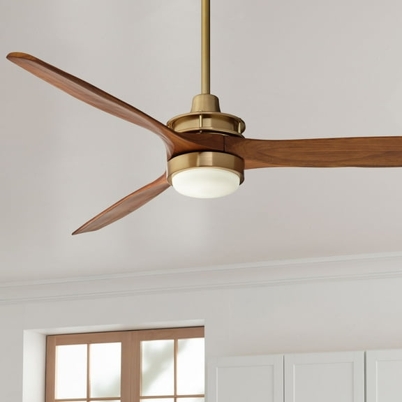 Casa Vieja 52" Windspun Indoor Ceiling Fan 3 Blade LED Light Remote Control Soft Brass Finish Motor Walnut Finish Wood Blades