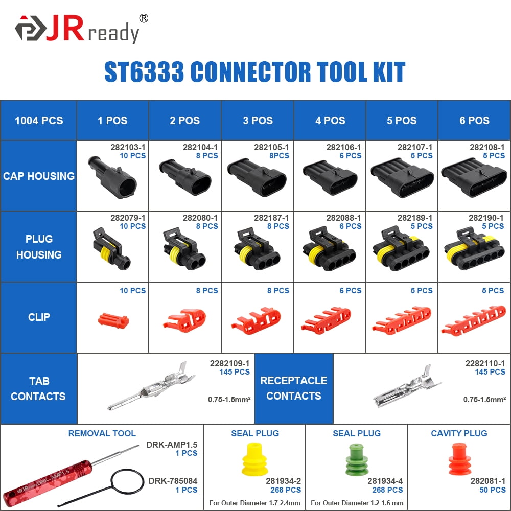 JRready 1004Pcs Waterproof Automotive Electrical Connector Terminals Kit with terminals pin Removal Tool