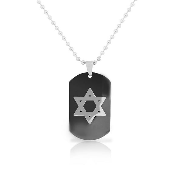 Stainless Steel Black Coating Dog Tag Star of David Mens Pendant Necklace