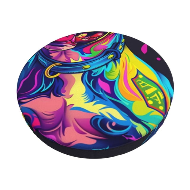 Disketp Neon Pop Art Pitbull Funda Redonda para Taburete, Funda de Cojín para Silla de Bar Suave y Elástica-14 inch