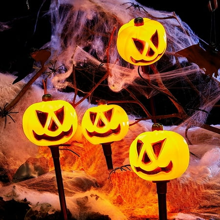 

Halloween Pumpkin Stake Lights Waterproof Super Bright Warm Ground Solar Lights for Pathway Patio Yard