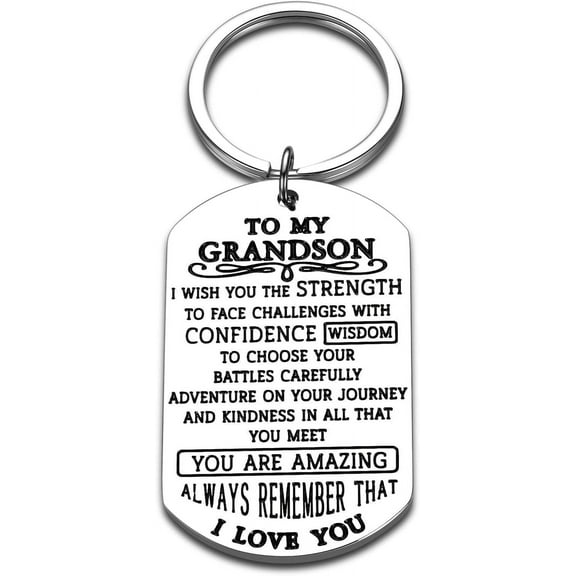 Grandson Gifts from Grandma Grandpa Grandparents Nana To My Grandson Keychain Inspirational Grandma's Boy Gift for Grandson Halloween Gifts Teen Boys Gifts Grandson Birthday Card Christmas Baptism