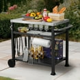 thumbnail image 2 of Feasto 3-Shelf Outdoor Grill Table,Pizza Oven Table for Outside,Movable Grill Cart with Wheels, 2 of 9