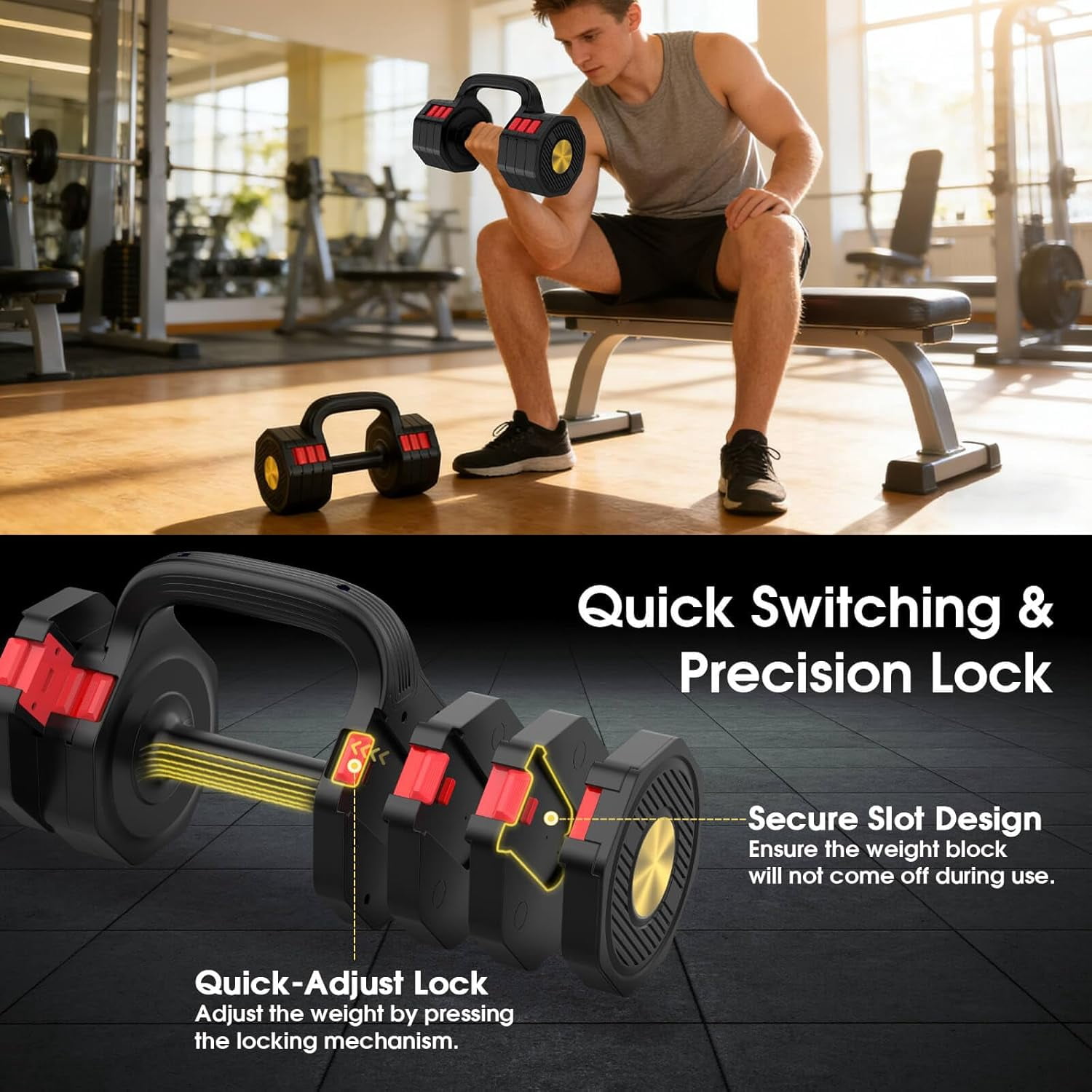 Adjustable Dumbbell Set, 4 Levels Weights Dumbbell Set with Each 5lb/10.3lb/15.4lb/20.5lb, Adjustable Weights Paired with Kettlebell Handle for Home Gym Strength Training