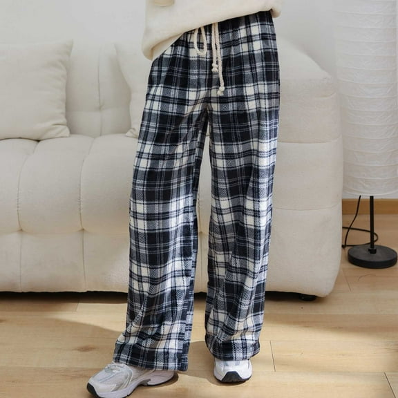 Ofreoo Pants for Women Flowy Casual Drawstring Waist Wide Leg Loose Casual Stripe Pants with Pocket