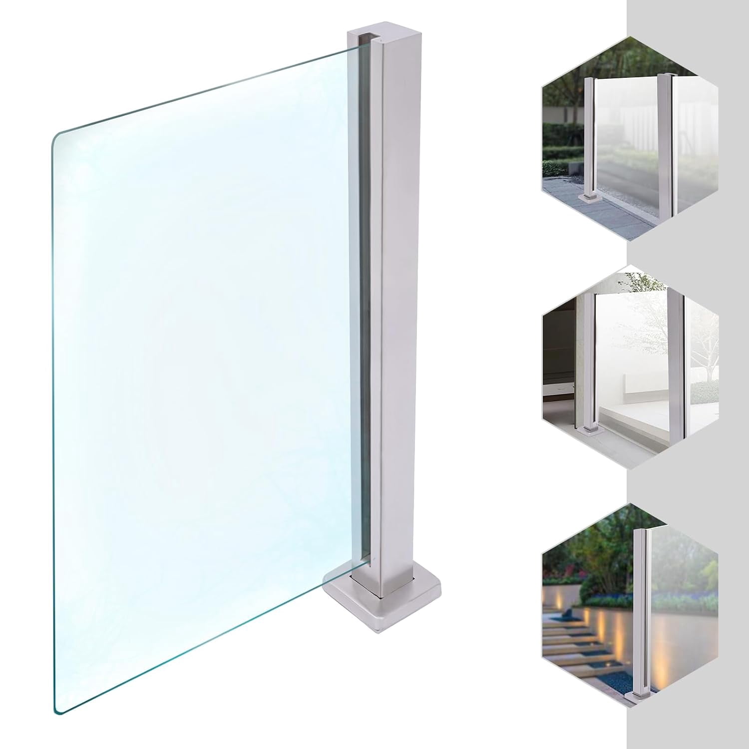 35.8in Silver Glass Railing Post, 304 Stainless Steel Glass Balustrade Post Square Pipe Railing Column w/Spigot Slots,Glass Guardrail Post for Steps, Decks, Cannot Add Handrail(End Post)