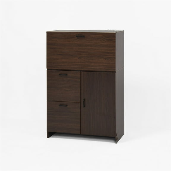 File Cabinet, Desk Cabinet With Storage Drawer And Shelves, Fold-up Desktop, Space Saving Wood Storage Cabinet For Home Office Dormitory Small Spaces