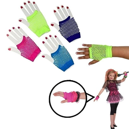 Gloves | Fishnet Fingerless Wrist Gloves| 6 Pack | 6 Assorted Colors | Kids and Adults | Dazzling Toys
