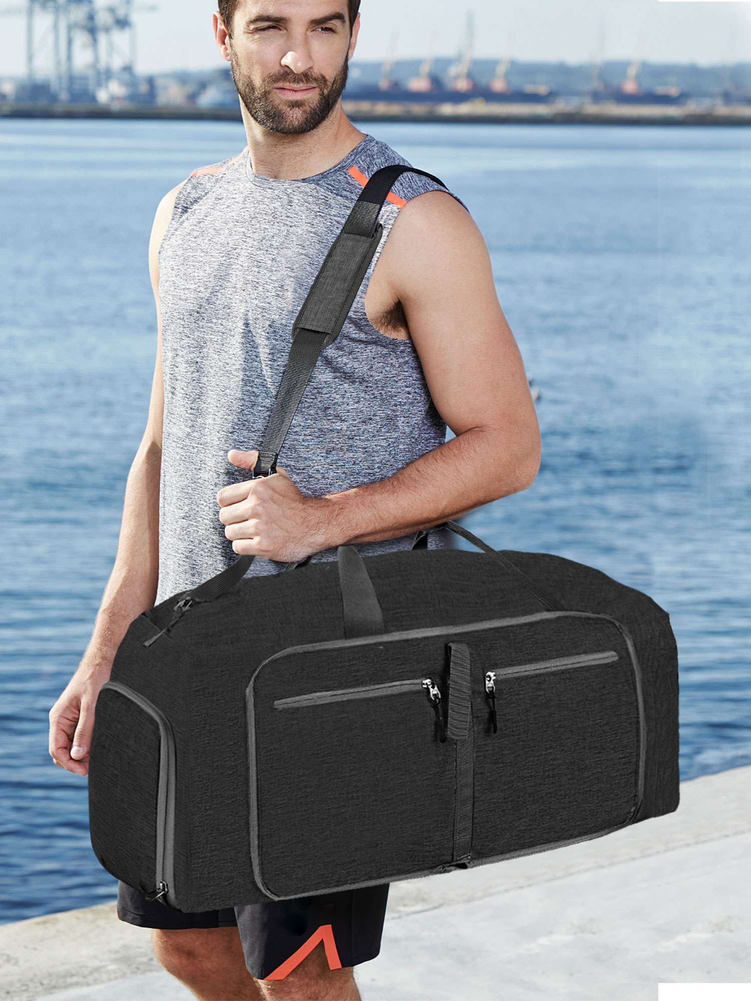 Luxtrada 85L Duffle Bag with Shoes Compartment, 26" Foldable Travel Duffel Bags for Men Women, Large Packable Travel Bag Water Repellent & Tear Resistant (Gray)