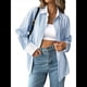 thumbnail image 3 of Camisa A Rayas con Botones para Mujer, Blusa Informal de Larga Azul L, 3 of 10