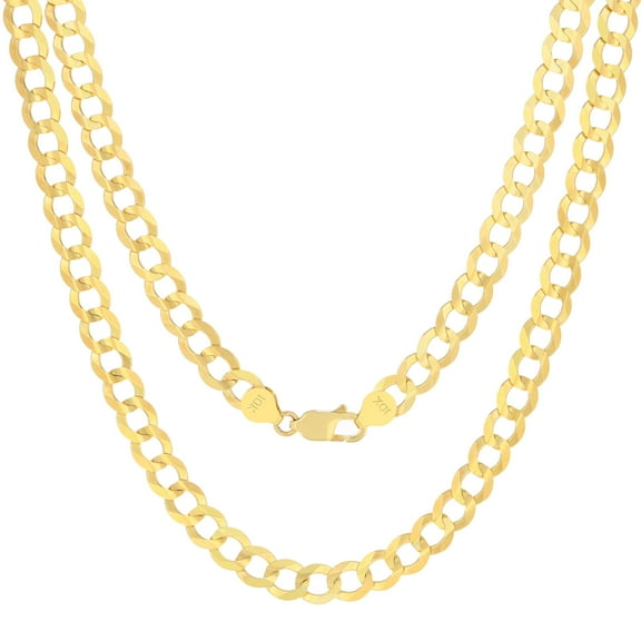 Nuragold 10k Real Yellow Gold Solid Cuban Curb Link 7mm Chain Necklace (16"-30") Italian Jewelry for Men