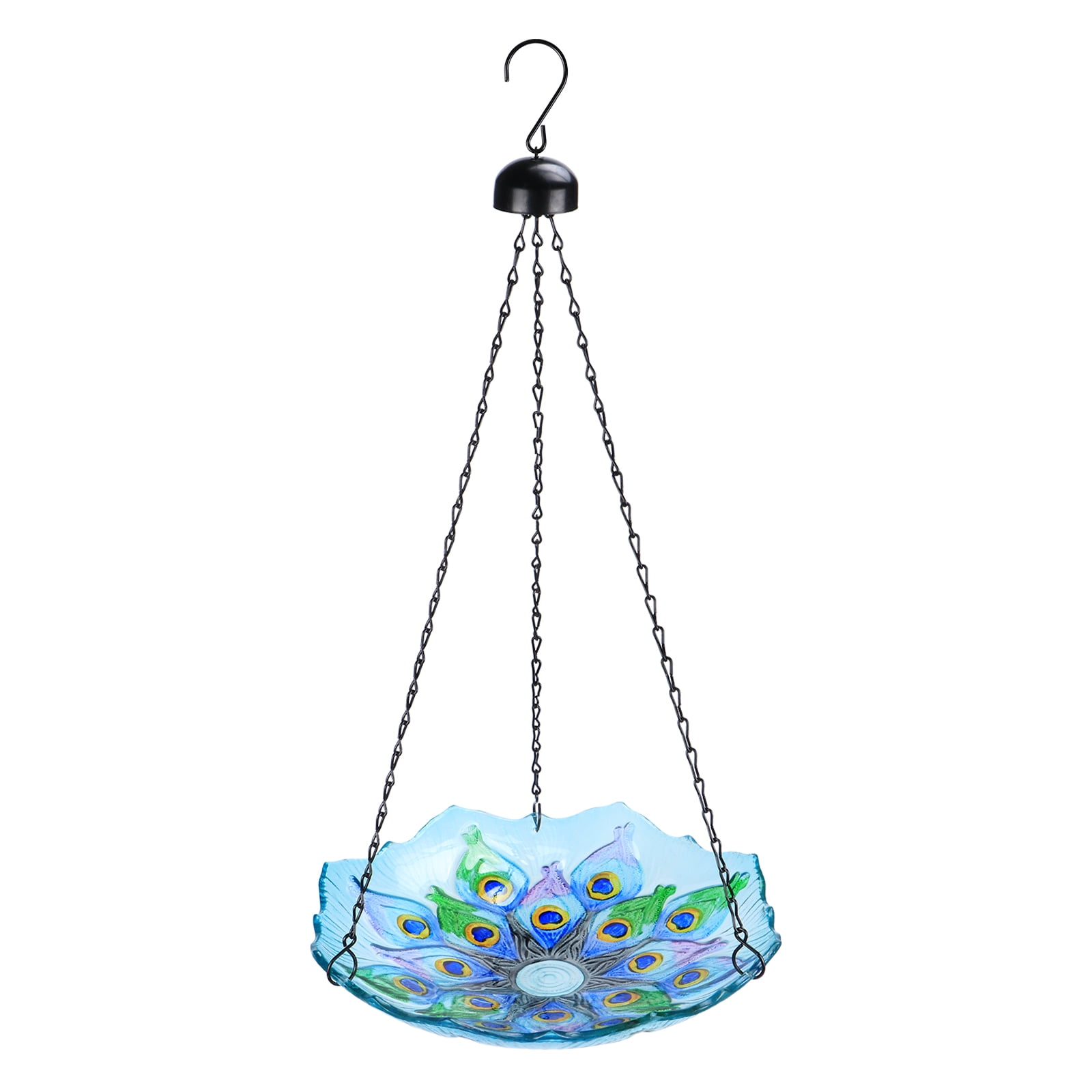 Hanging Peacock Bird Bath Glass for Garden,Yard,Patio Decoration