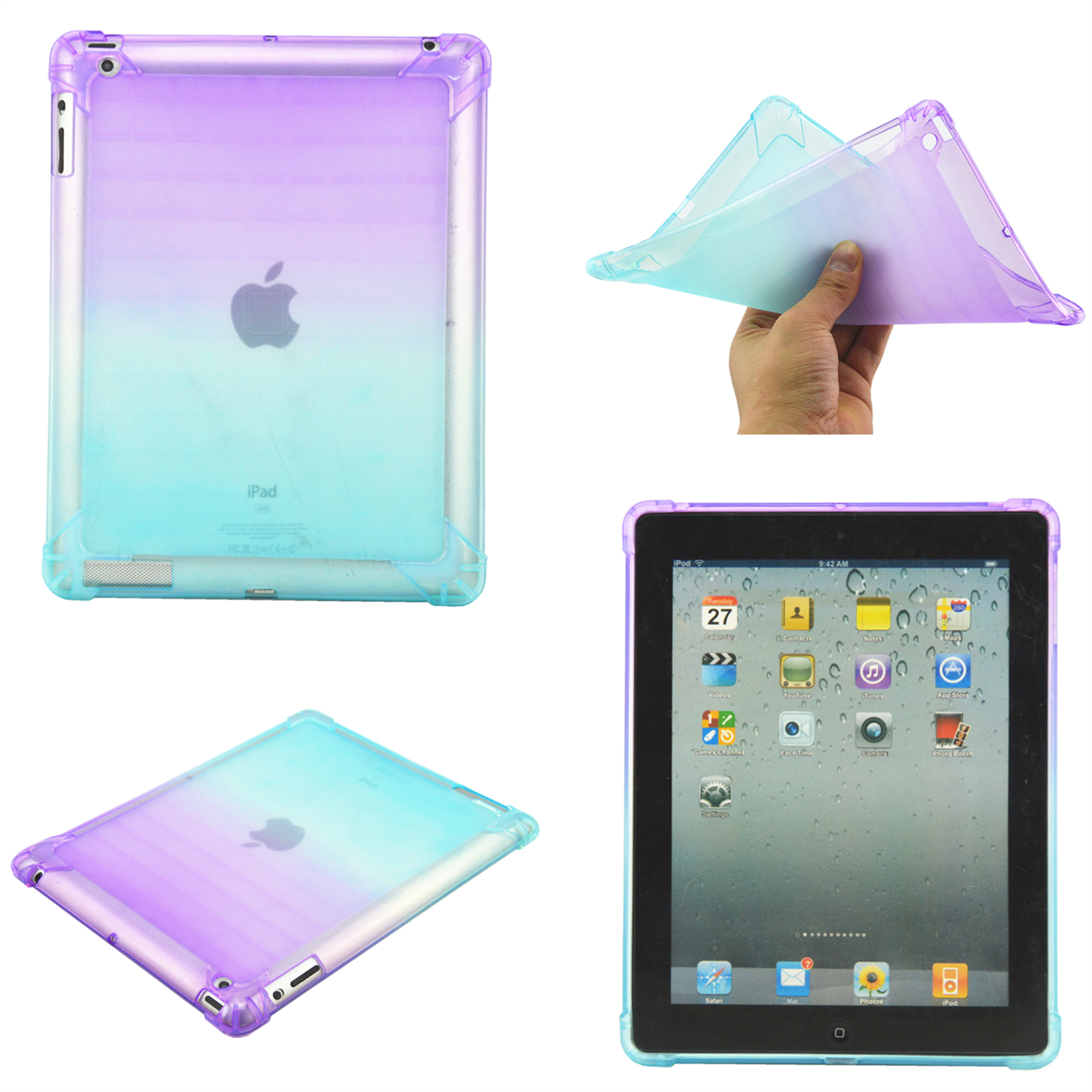 iPad2 iPad3 iPad4 ケース ipad 9.7 ケース ATiC Apple iPad 第二世代 第三世代　第四世代タブレット用半透明 PC   PUレザー 三つ折スタンドケース　スマートカバー・クリアケースオートスリープ スリム傷つけ防止三つ折タイプ