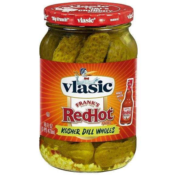 Vlasic Frank's RedHot Original Cayenne Pepper Sauce Flavored Kosher Dill Whole Pickles, 16 oz.