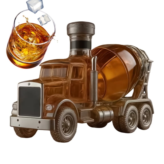 SHENERDA Whiskey Bottle 300ml Cement Mixer Truck Design Glass Whiskey Decanter Bottle for Brandy Bourbon Beverages Family Gathering Party Christmas Weddings Restaurant elegantly