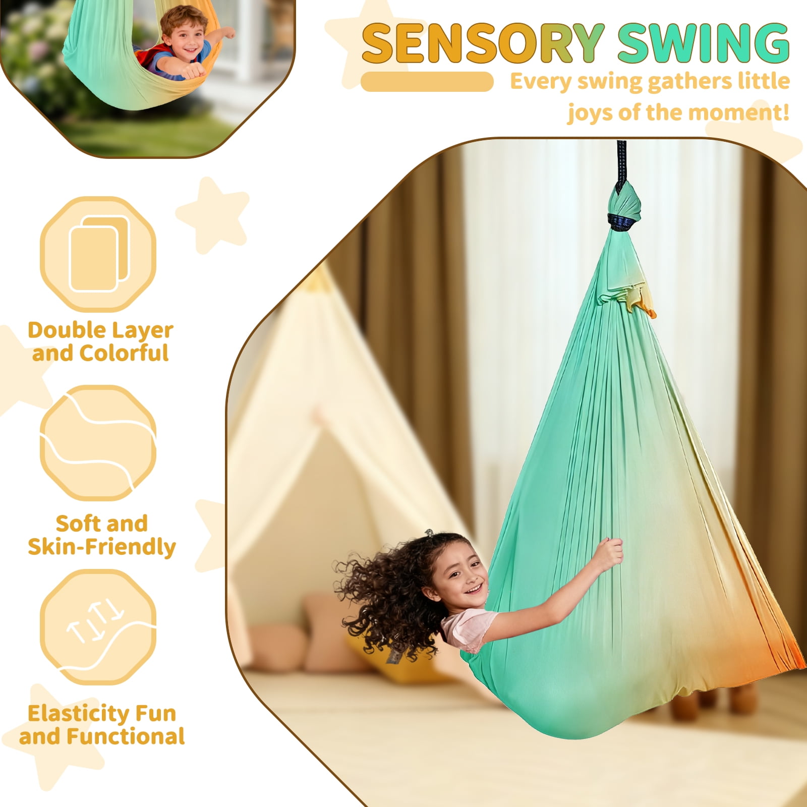 G TALECO GEAR Sensory Swing with Stand, Swing Frame with Pod Swing, Hammock Chair with Stand for Adults Outdoor, X-Shaped Swing Set for Backyard, Indoor Swing for Kids 330LBS. Mint Green Gradient