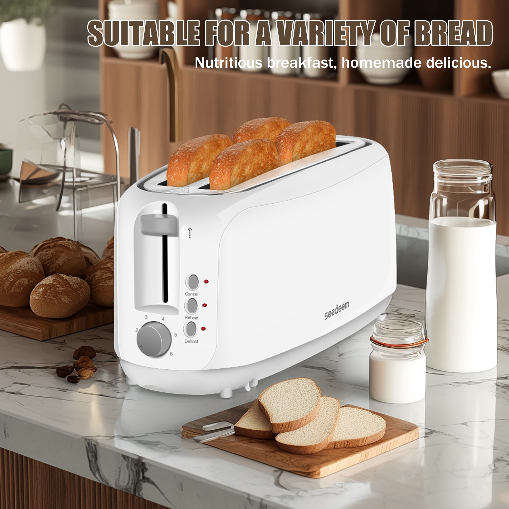 Toaster 4 Slice, Digital Stainless Toaster for Bagel, Defrost, Reheat, Dual Control, Removable Crumb Tray