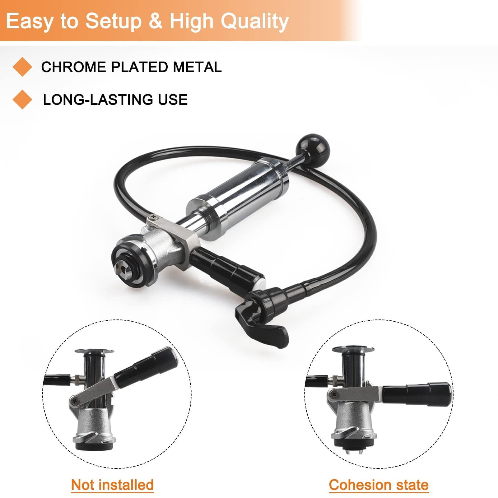 Cacagoo Keg Party Pump, American D System Beer Keg Tap Keg Hand Pump 4'' Picnic Pump with Beer Faucet & Beer Hose, Chrome-Plated Keg Draft Beer Party Pump