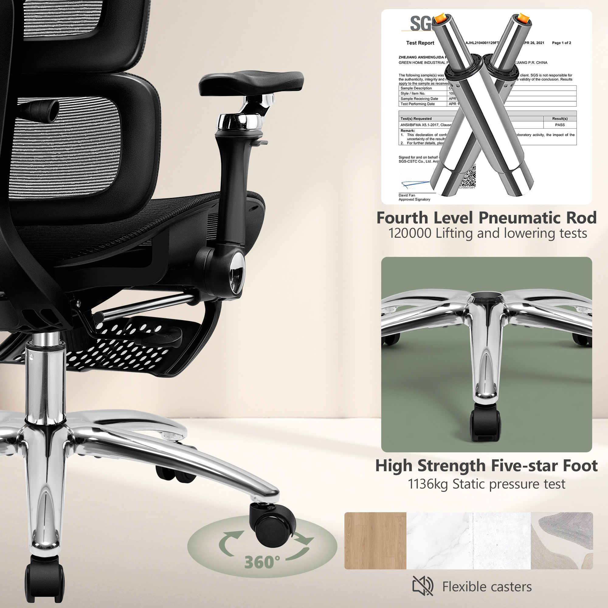 COOLHUT Ergonomic Mesh Office Chair with Footrest, Big and Tall Computer Desk Chair with Adjustable 6D Armrest, Lumbar Support and Headrest High Back Home Office Chair for Workspace, Gaming, Black