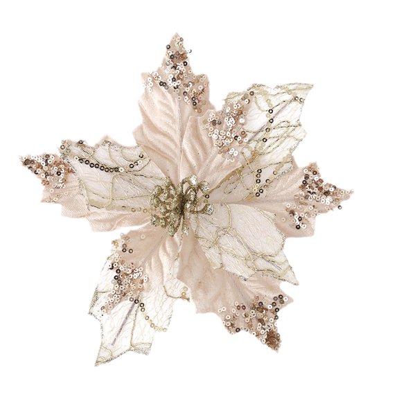 Bfogop Large Glitter Christmas Flowers Artificial Magnolia Flower Ornaments Mesh Fabric Fold Floral for Christmas Tree Decorations Xmas Tree New Year Party Wedding 7.8 Inch