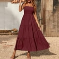 thumbnail image 5 of pstuiky Summer Dress, Women Halter Sleeveless Bohemian Maxi Dress Pleated High-Waisted Dress Ankle Dress Sun Dress Leisure Plus Size Dresses for Women Wine xl, 5 of 8