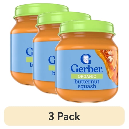(3 pack) Gerber 1st Foods Organic for Baby Baby Food, Butternut Squash, 4 oz Jar
