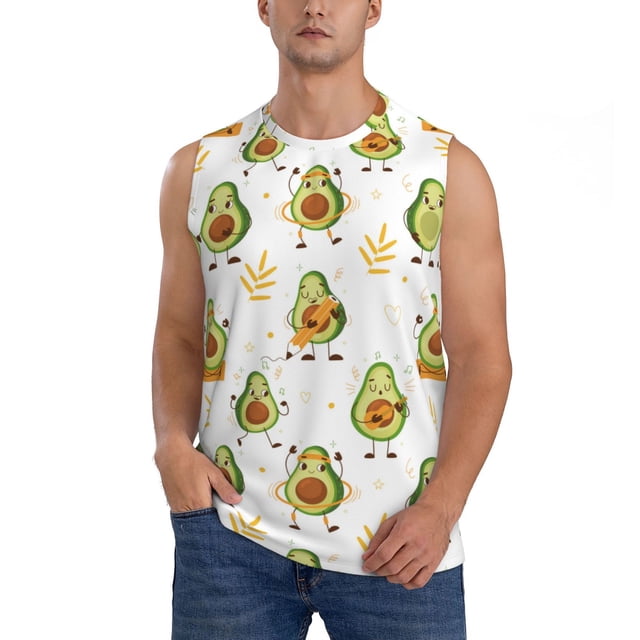 Fotbe Lovely Avocado Men's Camiseta sin Mangas Estampada para Hombres, Playera Casual para Gimnasio, Entrenamiento, Playa-Large