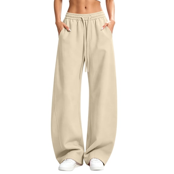 BXJX Womens Wide Leg Sweatpants, Running Elastic Waist Casual Drawstring Ladies Pants with Pockets Khaki Size S-3XL