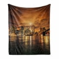 thumbnail image 1 of Cityscape Soft Flannel Fleece Throw Blanket, Manhattan at Sunset New York from Brooklyn Reflections Seaport Scenery Print, Cozy Plush for Indoor and Outdoor Use, 50" x 60", Orange Black, by Ambesonne, 1 of 6