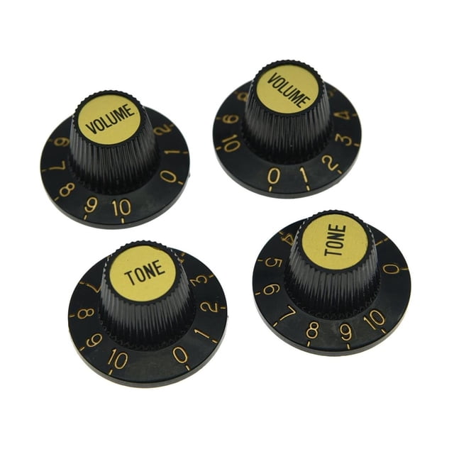 Dopro - Perillas de sombrero de bruja para guitarra métrica LP, color negro con tapa dorada, 4 unida