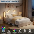 thumbnail image 3 of Princess Boucle Upholstered Bed Frame with LED Lights & Storage Drawer – Adjustable Headboard, Wood Slats, No Box Spring Needed – TWIN / FULL / QUEEN, Pink / White, 3 of 8