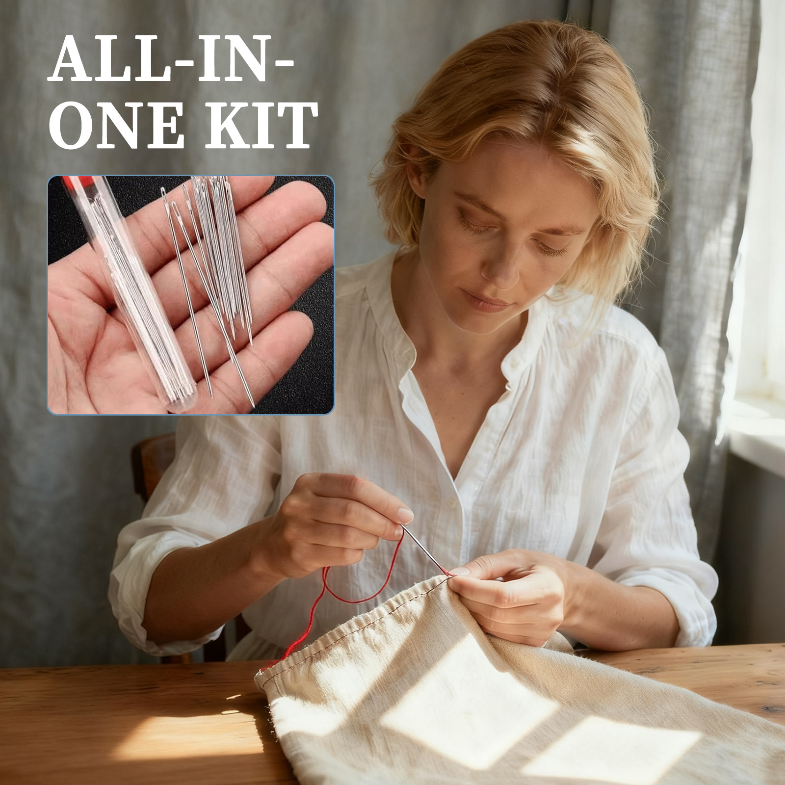 Stainless Steel Needles for Hand Sewing, Big Eye Steel Sewing Needles Kit, 34 Piece Big Eye Steel Needle Set, Friendly Products for People with Low Vision