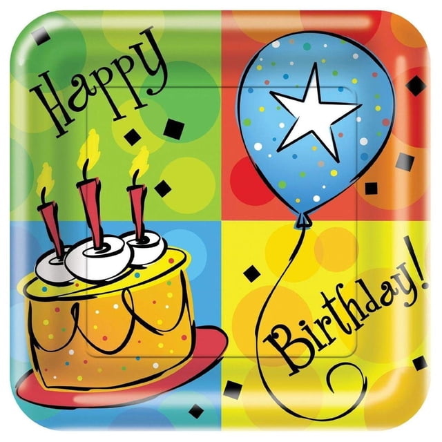 Platos llanos Creative Converting Cake Celebration, 23 cm, 8 unidades