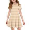 thumbnail image 6 of XADYUY Girls Summer Dress Size 7-8 Casual A-Line Short Sleeve Girls Tshirt Dresses Striped Crew Neck Sundresses Basic Swing Skirt with Pockets,5-6Years,Beige, 6 of 6
