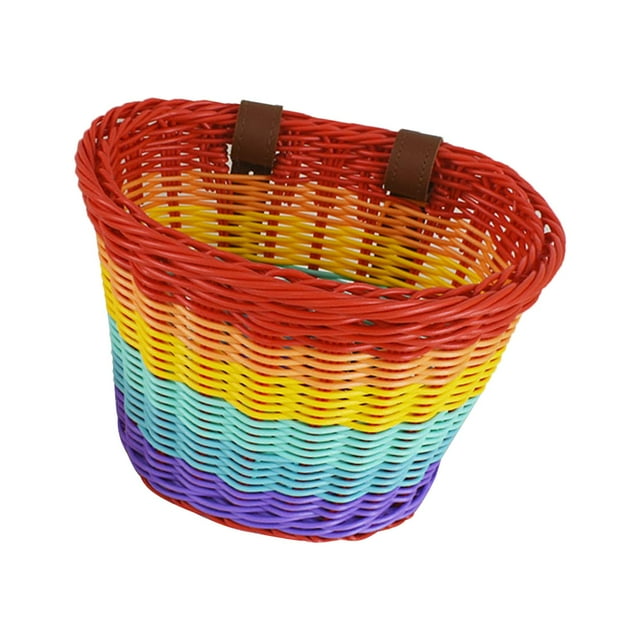 Almencla Kid's Front Handlebar Bike Basket Imitation Rattan Easily Install Detachable Rainbow
