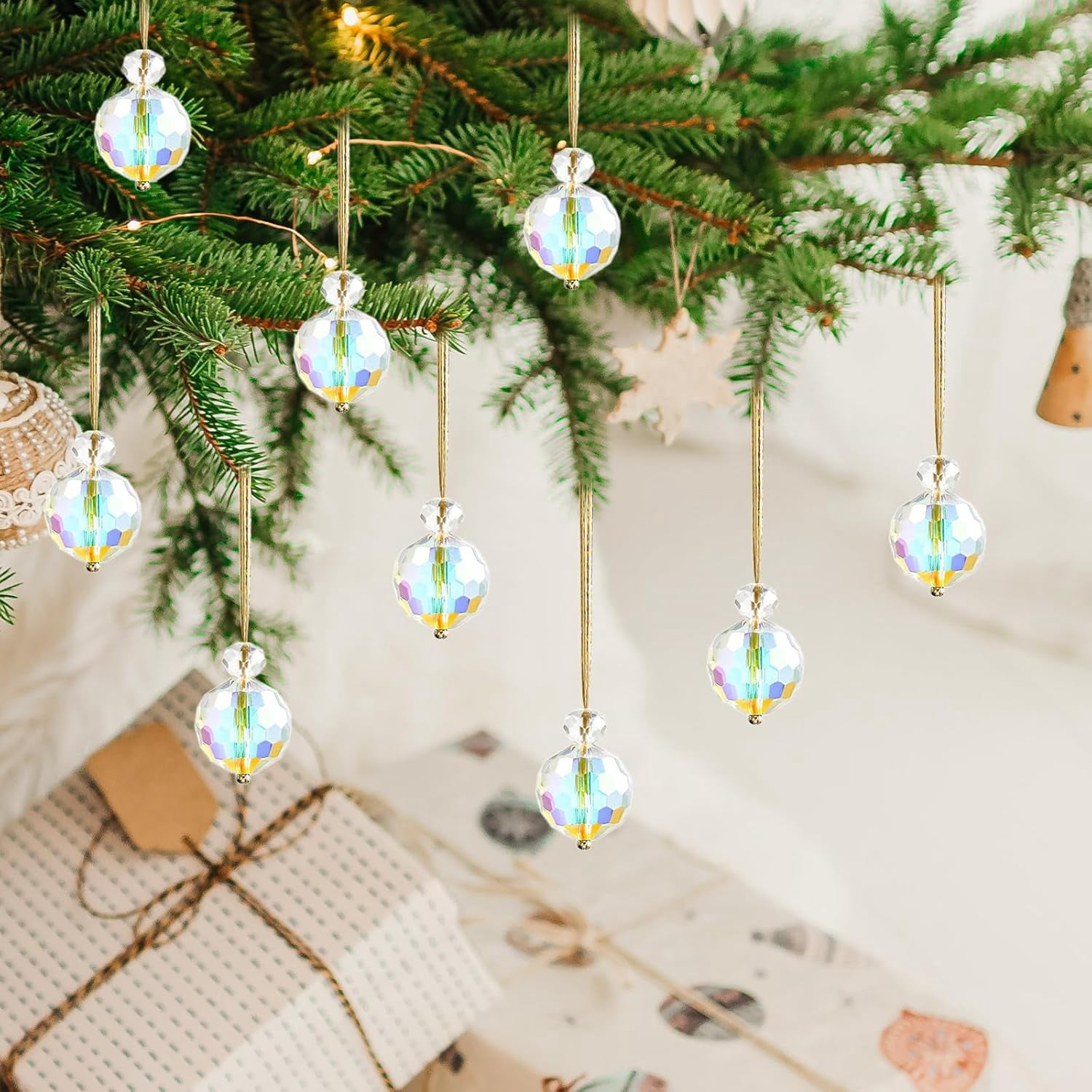 12 Pcs Christmas Crystal Ball Ornaments,Mini Colorful Glass Prism Balls,Hanging Crystal Balls for Xmas Tree Decorations,Crystal Ornament Balls for Christmas Wedding Party Decor,White
