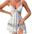 thumbnail image 2 of Camisola de encaje con falda corta estampada para mujer, con cojín en el pecho, informal, de poliéster, para mujer, 2 of 7