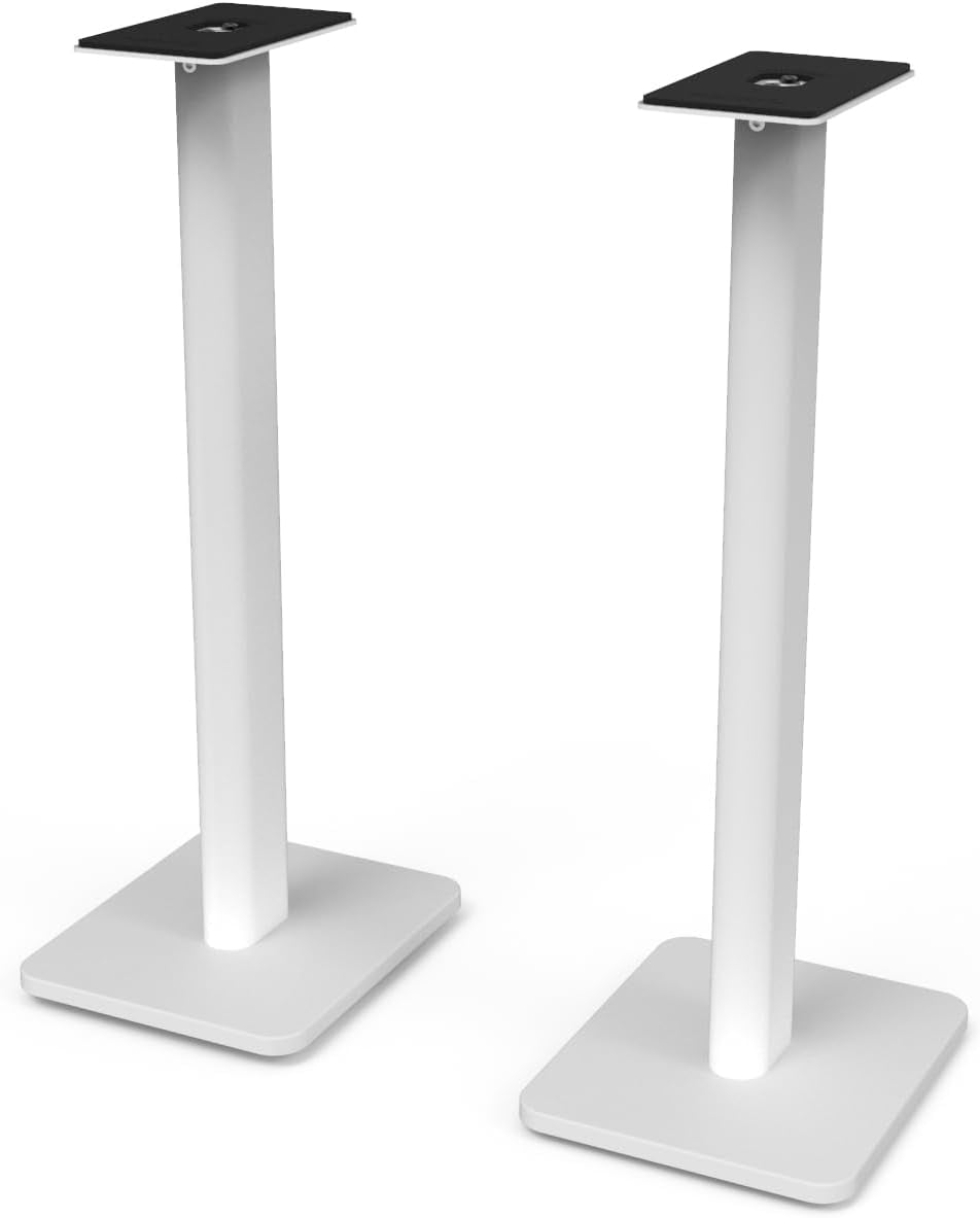 Kanto REN MW Bluetooth Powered Bookshelf Speakers - Matte White Pair with Kanto SP26PLW 26" Fixed-Height Stands for Bookshelf Speakers - White Pair (2024)