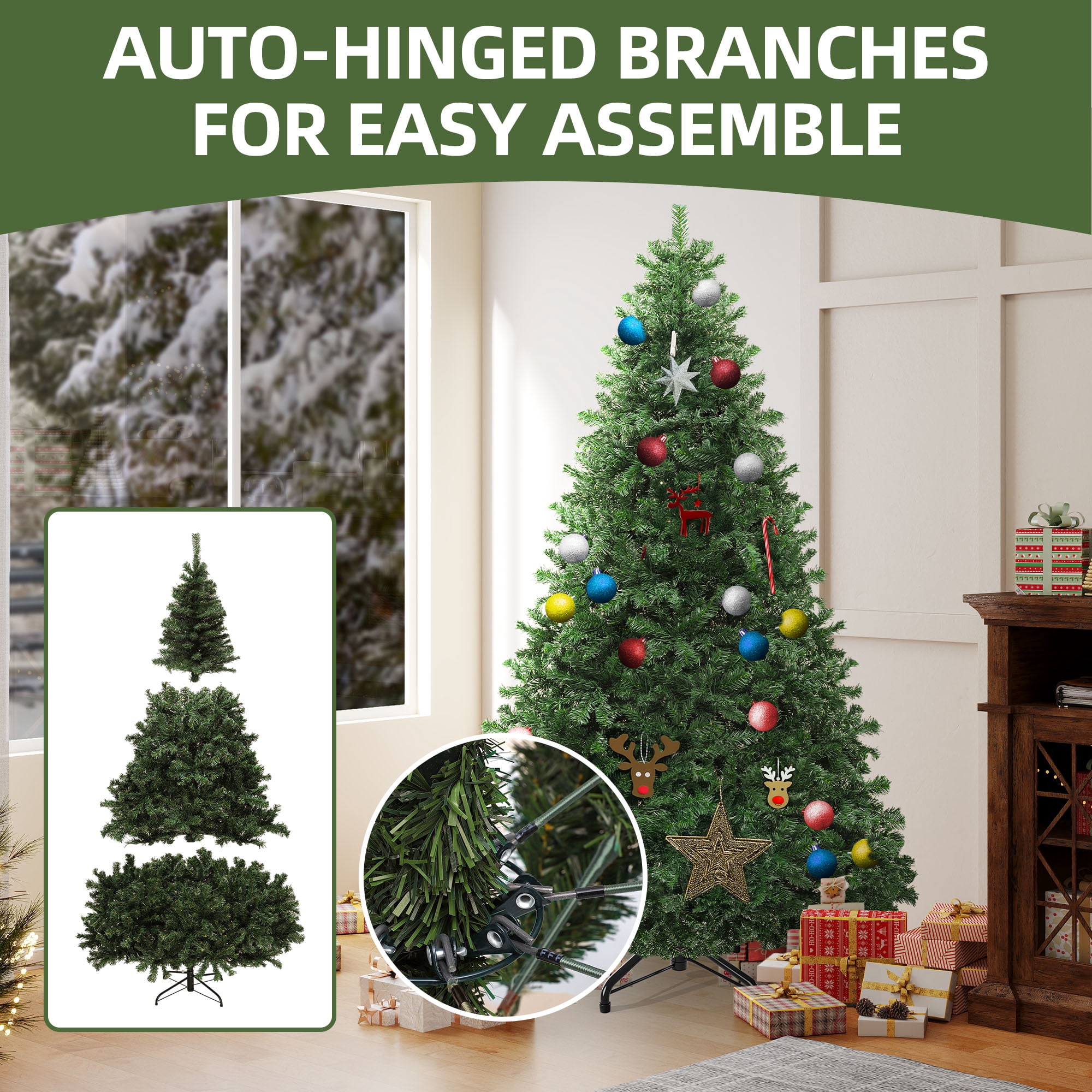 Uforic 7.5ft Spruce Artificial Christmas Tree with 1346 Branch Tips & Foldable Base, Green