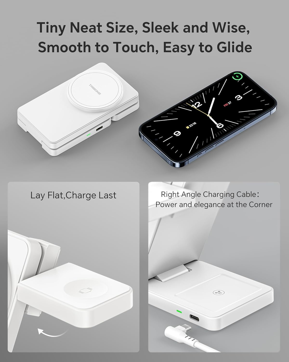 3 in 1 Charging Station for iPhone 17/16/15/14/13/12 Series, Wireless Charger for Apple Watch，Travel Magnetic Charging Stand for AirPods (White)