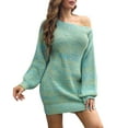 thumbnail image 3 of Meichang Off Shoulder Sweater Dress for Women Fall Winter Casual Lantern Long Sleeve Short Knit Dress Cocktail Party Wedding Guest Pullover Mini Dresses, 3 of 6